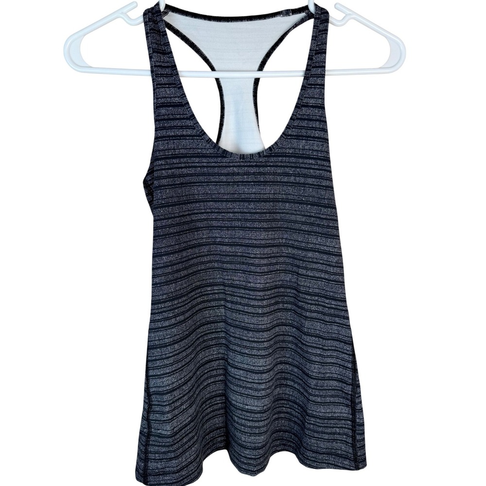 Lululemon Cool‎ Striped Racerback Tank Top Black Gray Womens